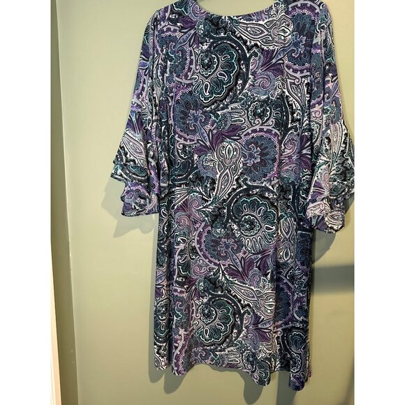 Roz & Ali Paisley Shift Plus SZ Dress 1X Boho Chic 3/4 Sleeve Flowy lightweight - Picture 5 of 10